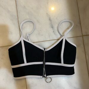 LF Millau black & white zip Up Crop Top